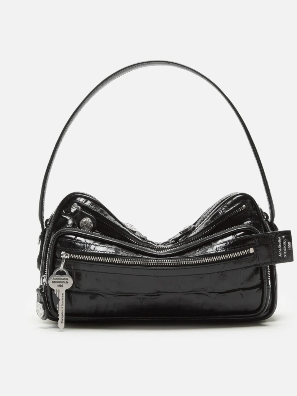 Acne Black Croc-Embossed Shoulder Bag with Silver Hardware(with authentication )